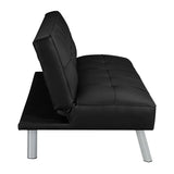 OSP Home Furnishings Kenneth Modern Button Tufted Convertible Click-Clack Futon Sofa Bed, Black Faux Leather with Chrome Legs OSP Home Furnishings