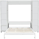 MERITLINE Queen Murphy Bed Cabinet with Storage Bookshelf Bookcase, Wood Hidden Foldable White Murphy Wall Bed with Storage Shelves for Adults MERITLINE