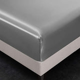 AiMay 4 Piece Twin Size Satin Bedding Sheet Pillowcase Sets Deep Pocket Silky Super Soft Solid Color 1 Flat Sheet 1 Fitted Sheet 2 Envelope Style Pillowcases Sexy Honeymoon (Twin, Silver/Light Grey) AiMay