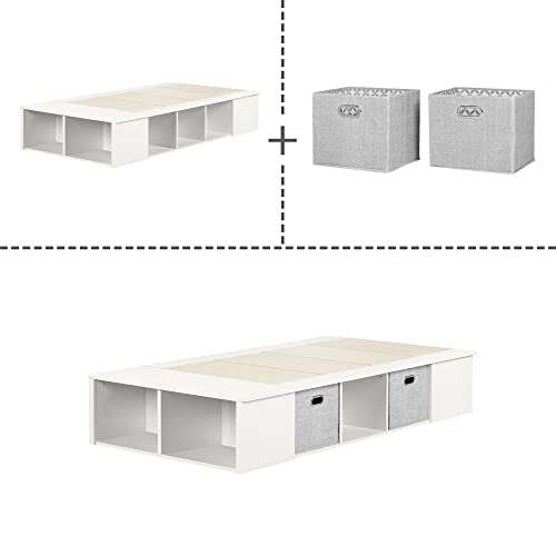 South Shore Flexible Platform Bed with baskets Pure White, Contemporary South Shore