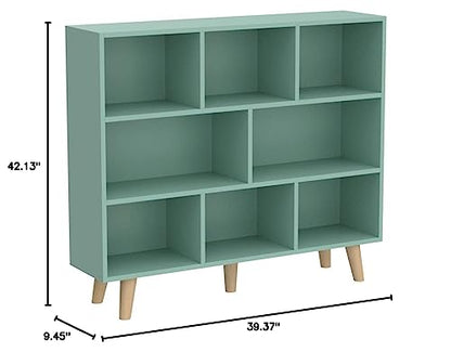 IOTXY Tiffany Green 3-Tier Wooden Bookcase with Open Shelves and Legs - WoodArtSupply