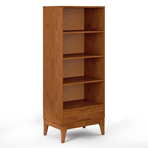 SIMPLIHOME Harper SOLID HARDWOOD 24 Inch Mid Century Modern Bookcase with Storage in Teak Brown, For the Living Room, Study Room and Office SIMPLIHOME
