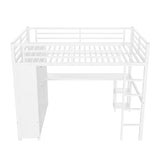 Bellemave Queen Size Loft Bed with Desk, Wardrobe, Metal Queen Loft Bed Frame for Adults, Kids, Teens, White Bellemave
