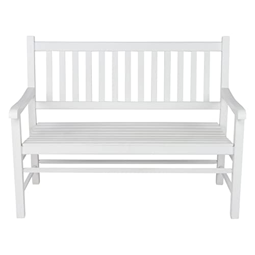 Shine Company Eden Outdoor Wood Garden Bench for Front Porch, Entryway, 24.5" D x 48" W x 38.75" H, White Shine Company