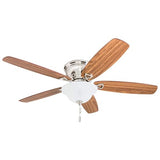 Honeywell Ceiling Fans Glen Alden, 52 Inch Classic Flush Mount Indoor LED Ceiling Fan with Light, Pull Chain, Quick-2-Hang Dual Finish Blades, Reversible Motor - 50519-01 (Brushed Nickel) Honeywell Ceiling Fans