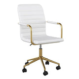 Martha Stewart Taytum Swivel Task Chair with Armrests for Home Office in White Faux Leather with Polished Brass Frame Martha Stewart
