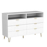 Loomie 6 Drawers Double Dresser with Power Outlet & LED Light,White Long Dresser Chests of Drawers with Storage Cubby,Wood Wide TV Dresser Stand for up to 55" for Bedroom,Hallway,Entryway Loomie