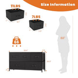 Sweetcrispy Dresser for Bedroom with 5 Storage Drawers, Fabric Storage Tower Organizer, Chest of Drawers with Metal Frame Wooden Top for Closet, Living Room, Entryway, Black Sweetcrispy