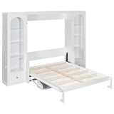 Merax Murphy Bed Queen with 2 Side Cabinet Storage Shelves, Queen Wall Bed Cabinet with LED, Wood Foldable Platform Bed Frame, Modern Hidden Beds for Guest Room, Home, White Merax