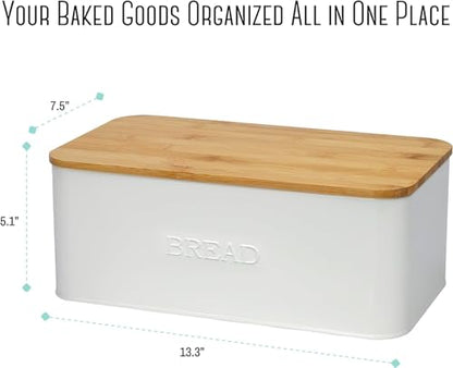 OUTSHINE White Bread Box for Kitchen Countertop, Bread Box with Cutting Board Lid, White Bread Box, Small Bread Box, Bread Bin, Bread Holder for Kitchen Counter