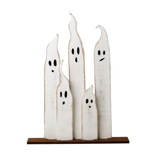 Halloween Table Decorations Indoor: Farmhouse Halloween Cute Ghost Decorations, Slender White Ghosts Wood Plank Signs Set, Rustic Tiered Tray Decor Wooden Ghost Desk Office Decor for Home Kids Treory