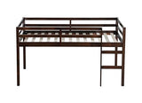 Mirightone Low Loft Bed Twin Size, Wood Junior Loft Bed Frame with Ladder for Kids Girls Boys Teens, Solid Rubberwood, Espresso Mirightone
