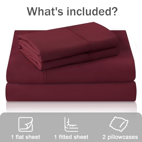 MICORAL Queen Bed Sheets Set, Soft Breathable Bedding Sheet Set, Sheets Set with 16" Deep Pocket Design (4 Pieces, Queen, Wine Red) MICORAL
