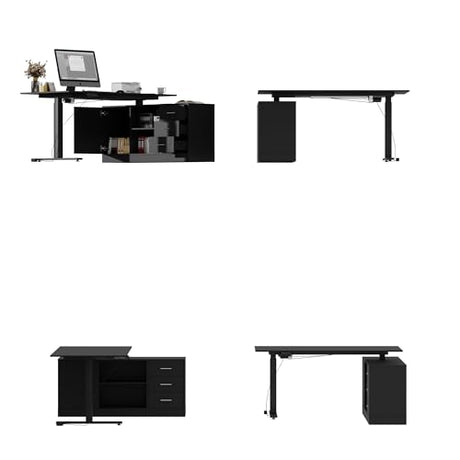 Hitow L Shaped Standing Desk Height Adjustable, 63" W Electric Sit Stand Desk with Drawers & Storage Cabinet, Reversible Home Office Table Corner Computer Workstation, Modern Black (29.1"-44" H) Hitow