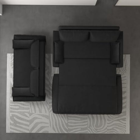 UPYOOE 70.1" Futon Sofa Bed Queen Size, Pull Out Bed, 3-in-1 Convertible Sleeper Sofa with 2 Soft Pillows, Modern Velvet Futon Couch for Living Room, Small Space, Apartment, Bedroom, Black UPYOOE