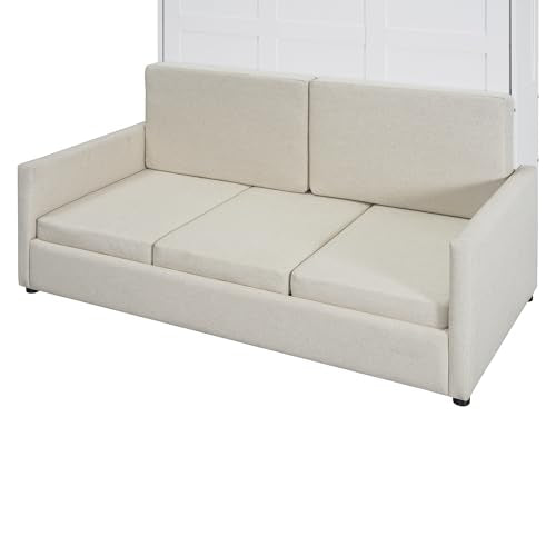 LZ LEISURE ZONE White Full Size Murphy Bed with Sofa - Space-Saving Wall Bed with Comfortable Cushion, Ideal for Home Office, Small Rooms, or Apartments LZ LEISURE ZONE