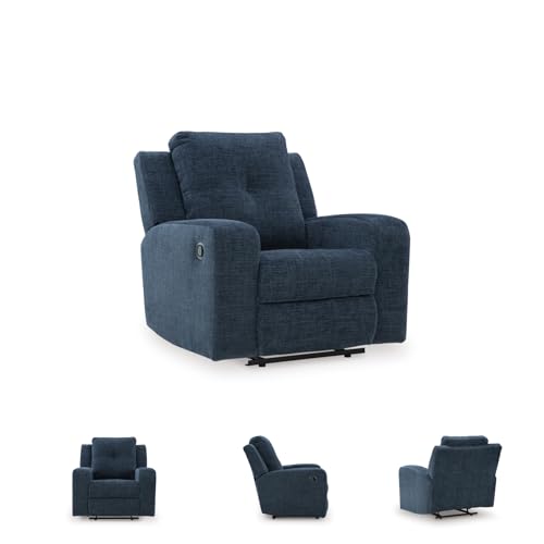 Signature Design by Ashley Danum Casual Manual Tufted Wall Hugger Recliner with Track Arms, Blue