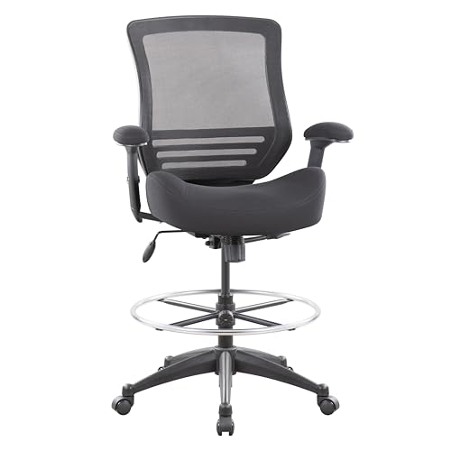 BOLISS 400lbs Mid Back Mesh Ergonomic Drafting Chair for Standing Desk Office Wide Chair Built-in Lumbar Support Big Adjustable Foot Ring Height Adjustable Armrest (Black) BOLISS