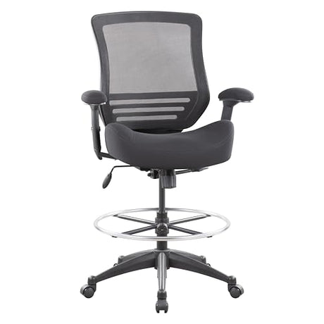 BOLISS 400lbs Mid Back Mesh Ergonomic Drafting Chair for Standing Desk Office Wide Chair Built-in Lumbar Support Big Adjustable Foot Ring Height Adjustable Armrest (Black) BOLISS