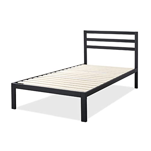 ZINUS Mia Metal Platform Bed Frame with Headboard, Wood Slat Support, No Box Spring Needed, Easy Assembly, Twin ,Black Zinus