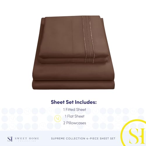 Queen Size Bed Sheets - Breathable Luxury Sheets with Full Elastic & Secure Corner Straps Built In - 1800 Supreme Collection Extra Soft Deep Pocket Bedding Set, Sheet Set, Queen, Brown Sweet Home Collection
