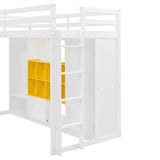 Ball & Cast Twin Size Loft Bed with Wardrobe and Reversible Staircase,Multifunction Wood Bed Frame W/Shelves & Cabinet,Full-Length Guardrails,No Box Spring Needed,for Bedroom,Student,White+Yellow Ball & Cast