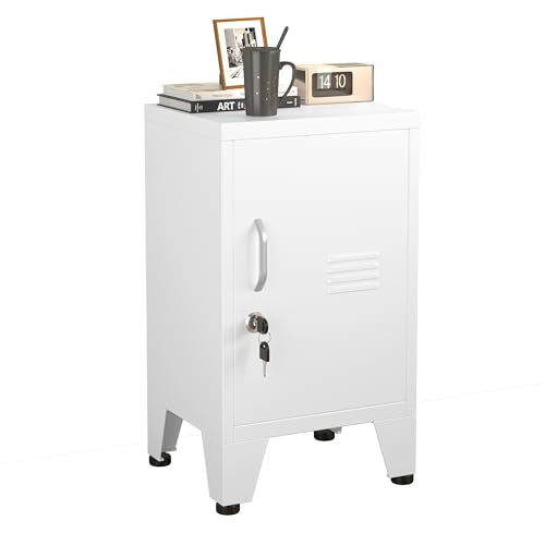 24.5"H Metal Locker Storage Cabinet with Lock - Small Lockable Employees Locking Cabinet Steel Locker Adjustable Shelf & Feet, Single Door Lockable Cabinet for Home, School, Office, Gym (White) pozdeg