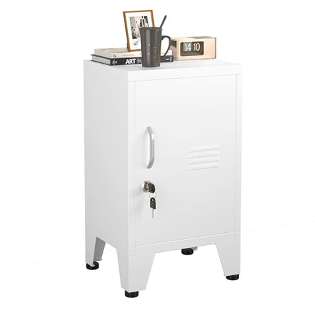 24.5"H Metal Locker Storage Cabinet with Lock - Small Lockable Employees Locking Cabinet Steel Locker Adjustable Shelf & Feet, Single Door Lockable Cabinet for Home, School, Office, Gym (White) pozdeg