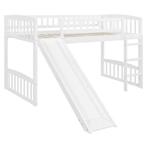 Harper & Bright Designs Twin Loft Bed with Slide and Ladder, Kids Loft Bed, Wooden Low Loft Bed for Kids, No Box Spring Needed, White Harper & Bright Designs