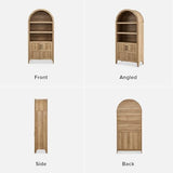 mopio Lauren 65.4" Short Arched Cabinet, 5-Tier Arched Bookcase with Doors and Shelves, Mini Arched Bookshelf with Storage, Kitchen Pantry Cabinet, Wooden Storage Cabinet for Living Room (Oak) mopio