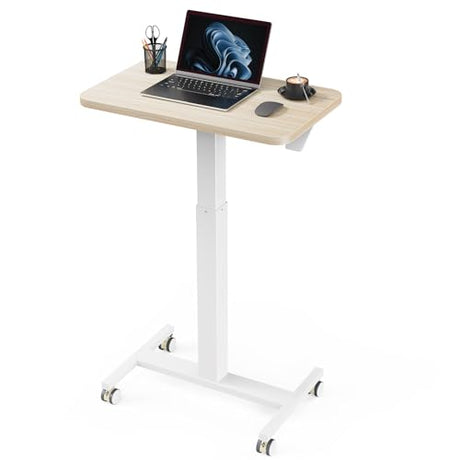 Marsail Mobile Standing Desk, Wider Height Adjustable Computer Desk, Rolling Sit Stand Desk with 4 Lockable Wheels, Ergonomic Desk for Home Office and Classroom, Natural Marsail