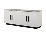 Lilola Home Matilda 63-inch White Cabinet Console Table with Faux Marble Top – Modern 4-Door Storage Design with Adjustable Shelves and Black Contrasting Base for Living Room or Entryway LILOLA LIVING