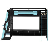 TCMILA Twin Size Loft Bed with Desk, TV Stand, LED & USB, Gaming Loft Bed with Storage Bookshelf, Space Saving, for Kids Adults Boys, Blue TCMILA