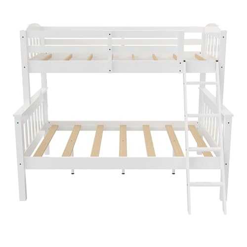 DHP Airlie Twin over Full Bunk Bed, White, Wood Construction, Converts to Twin/Full, 4-Step Ladder, Guard Rails DHP