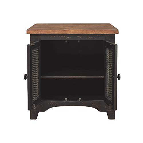 Signature Design by Ashley Valebeck Farmhouse Rectangular End Table with Storage, Distressed Brown & Black Finish - WoodArtSupply