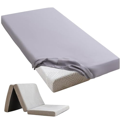 Cot Sheets 25" x 75" Small Single Sheet Fitted for Milliard Trifold Mattress Folding/RVs Bunk/Guest Beds/Army Cots/Travel Size Mattress, Ultra Soft & Breathable Bottom Cover(Gray, Single,4") URZGU