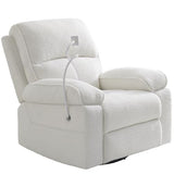 YuuYee Teddy Fleece 360° Swivel Rocker Recliner Nursery Rocking Chairs with Phone Holder Manual Gilder Recliner Chair with Wide Foot Rest for Living Room and Baby Room