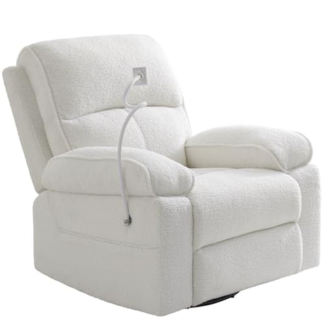 YuuYee Teddy Fleece 360° Swivel Rocker Recliner Nursery Rocking Chairs with Phone Holder Manual Gilder Recliner Chair with Wide Foot Rest for Living Room and Baby Room YuuYee