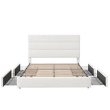 Allewie Modern Full Size Platform Bed Frame with 4 Storage Drawers and Velvet Upholstered Headboard, Wooden Slats Support, Upholstered Mattress Foundation/No Box Spring Needed/Easy Assembly, White Allewie