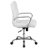 Flash Furniture Whitney Mid-Back Swivel LeatherSoft Desk Chair with Padded Seat and Armrests, Adjustable Height Padded Office Chair, White/Chrome Flash Furniture