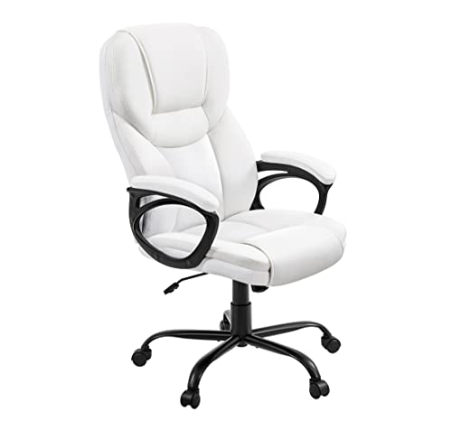 Yaheetech High Back Executive Office Chair Faux Leather Ergonomic Managerial Chair for Meeting Computer Large Seat, Sturdy Metal Base,White Yaheetech