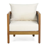 CHRISTOPHER KNIGHT HOME Burchett Outdoor 4pc Chat Set - Acacia Wood and Wicker - Teak/Mixed Brown/Beige Christopher Knight Home