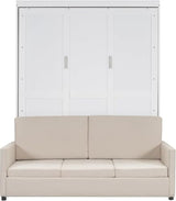 Virubi Queen Murphy Bed with Couch,Wood Folding Murphy Wall Bed Cabinet with Sofa (White,Queen) Virubi