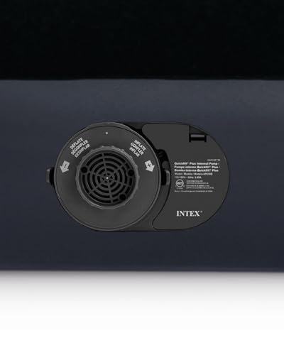 INTEX 64149ED Dura-Beam Standard Pillow Rest Air Mattress: Fiber-Tech – Queen Size – Built-in Electric Pump – 10in Bed Height – 600lb Weight Capacity Intex