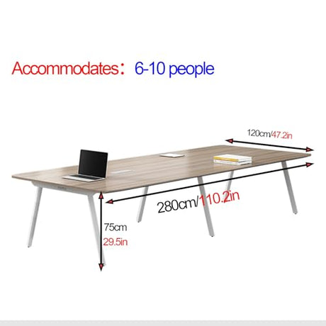 HOLGVE Conference Table, 9FT Seminar Desk, Office Meeting Table for 10, White Metal Frame, Large Rectangle Training Table HOLGVE