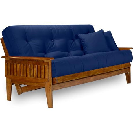 Nirvana Futons Eastridge Futon Set - Queen Size, Frame, 8" Mattress, Twill Royal Blue Cover Nirvana Futons