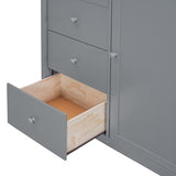 Merax Full Size Wood Loft Bed with Built-in Wardrobes,Wood Loft Bed with Multiple Storage Cabinets and Drawers for Bedroom,Gray Merax