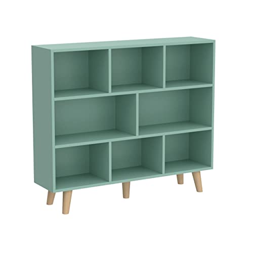 IOTXY Tiffany Green 3-Tier Wooden Bookcase with Open Shelves and Legs - WoodArtSupply