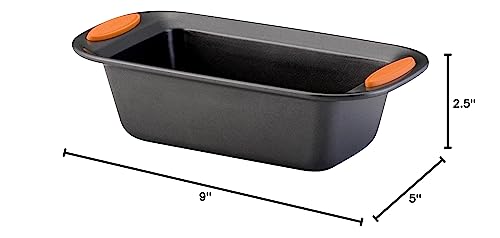 Rachael Ray Yum-o! Bakeware Oven Lovin' Nonstick Loaf Pan, 9-Inch by 5-Inch Steel Pan, Gray with Orange Handles Rachael Ray