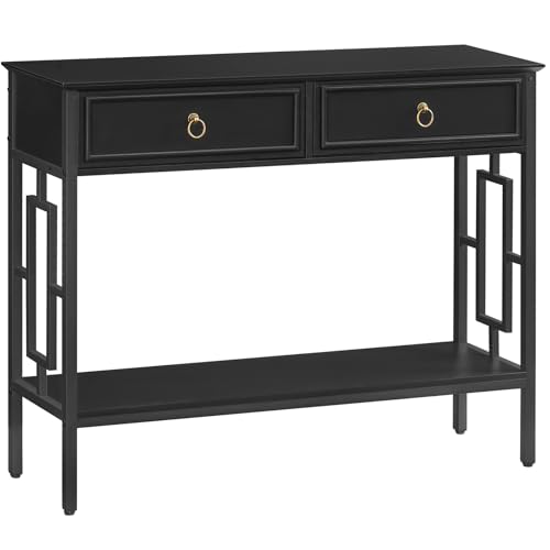 MAHANCRIS Console Table with 2 Drawers, Entryway Table with Storage Shelf, Entrance Accent Tables, 2-Tier Narrow Hallway Table, Behind Couch Table, for Entryway, Living Room, Hallway, Black CTBK6101 MAHANCRIS